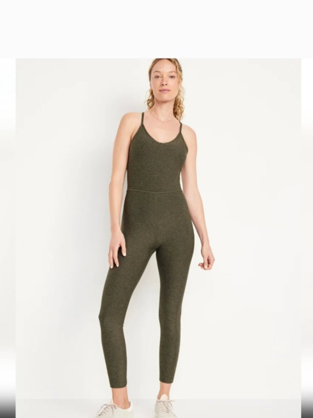 Old Navy PowerSoft Olive Green Cami Unitard Jumpsuit Built In Bra Large